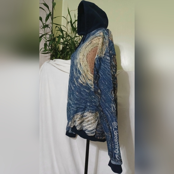 Jack Sews Starry Night Artistic Tapestry Hoodie Handcrafted Statement Wear Sz XL